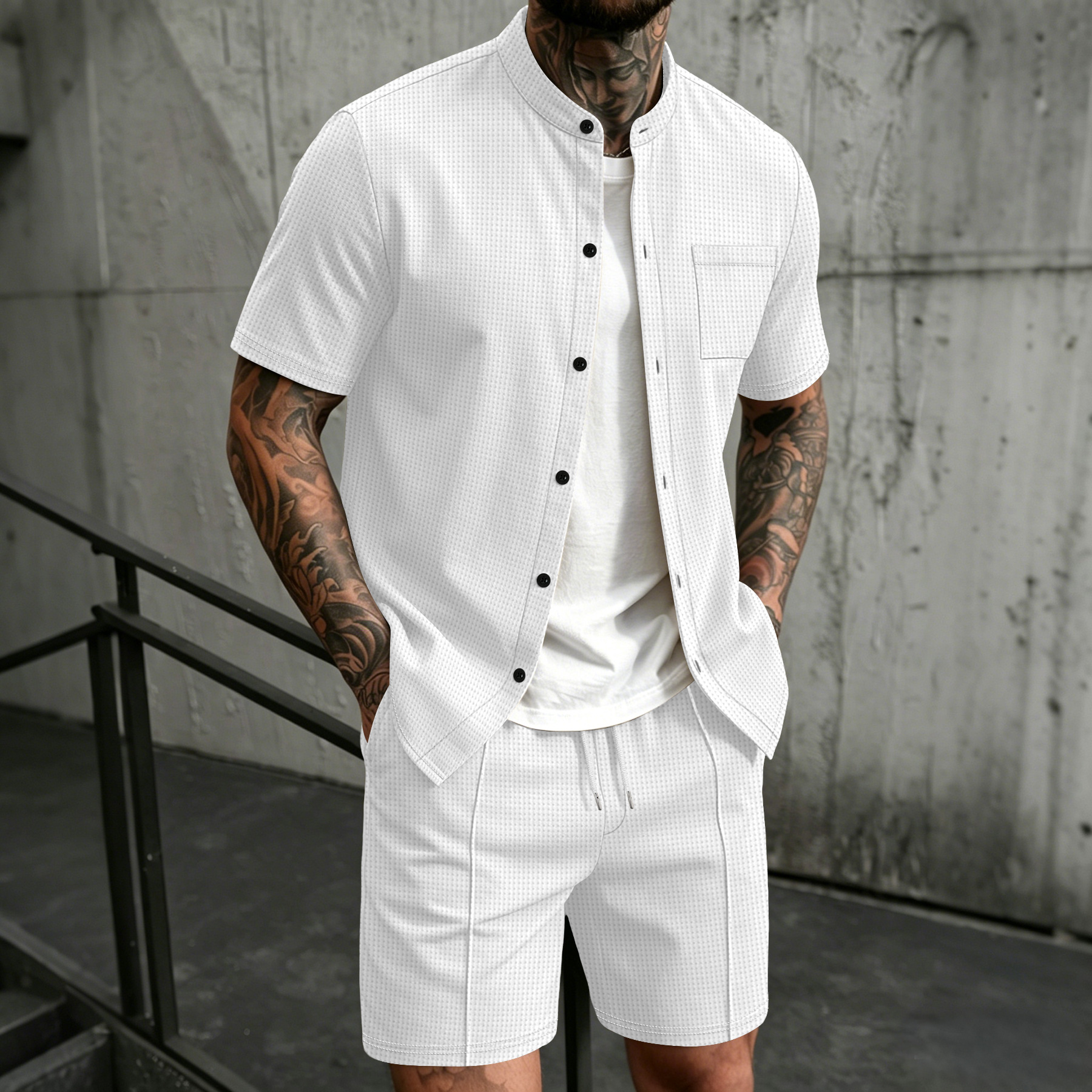 Men's new summer style waffle  - Men'S Formal Beach Wear のレビューと価格