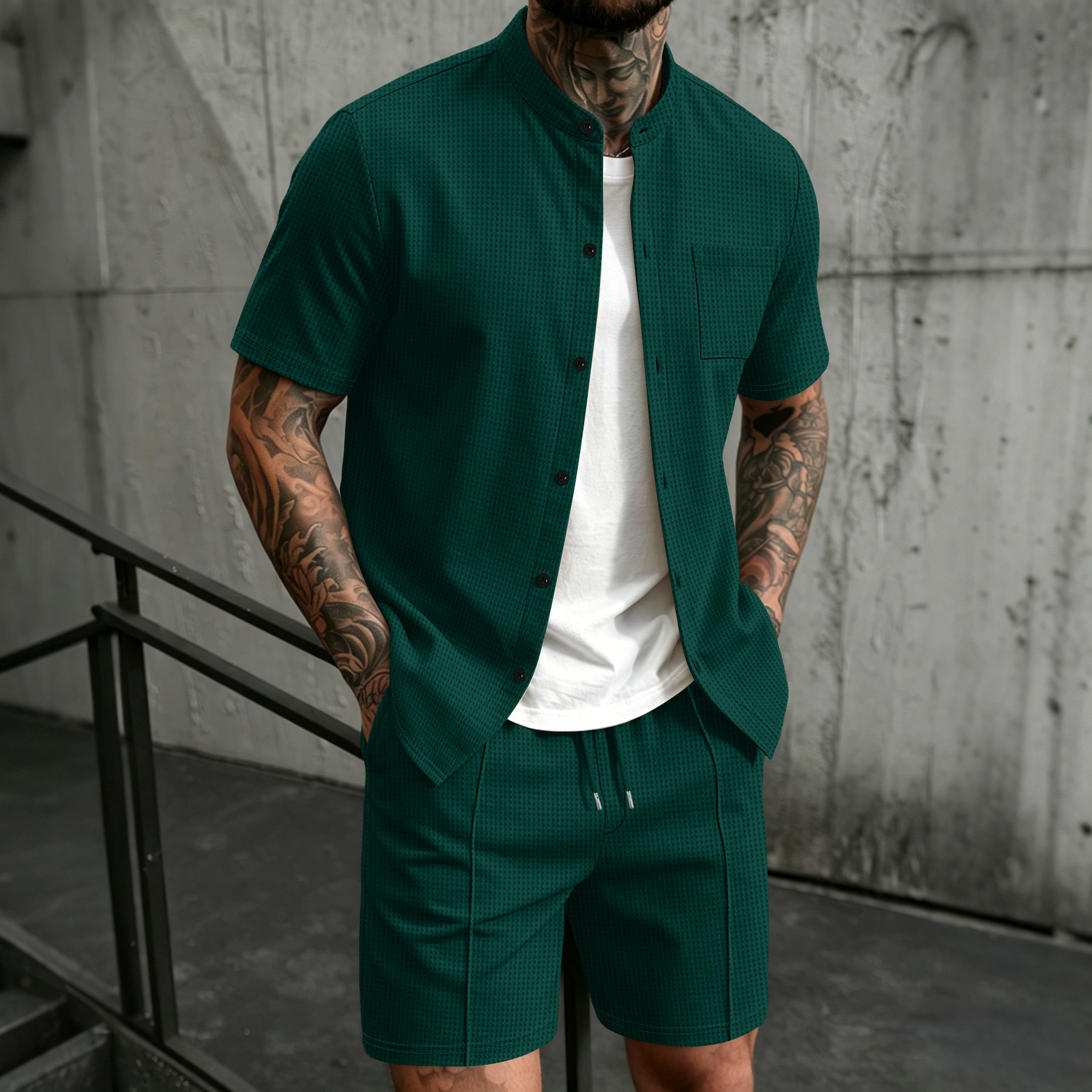 Men's new summer style waffle  - Men'S Formal Beach Wear のレビューと価格