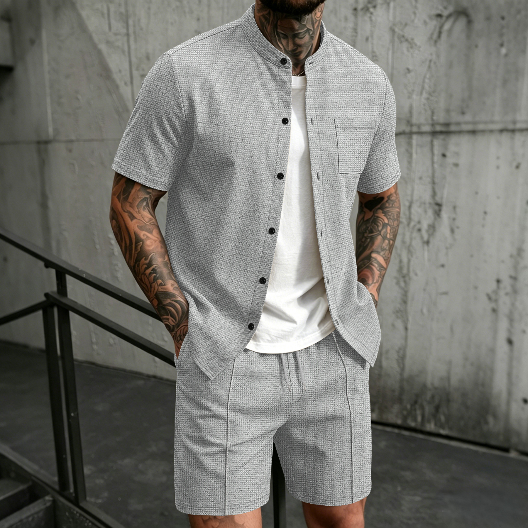 Men's new summer style waffle  - Men'S Formal Beach Wear のレビューと価格