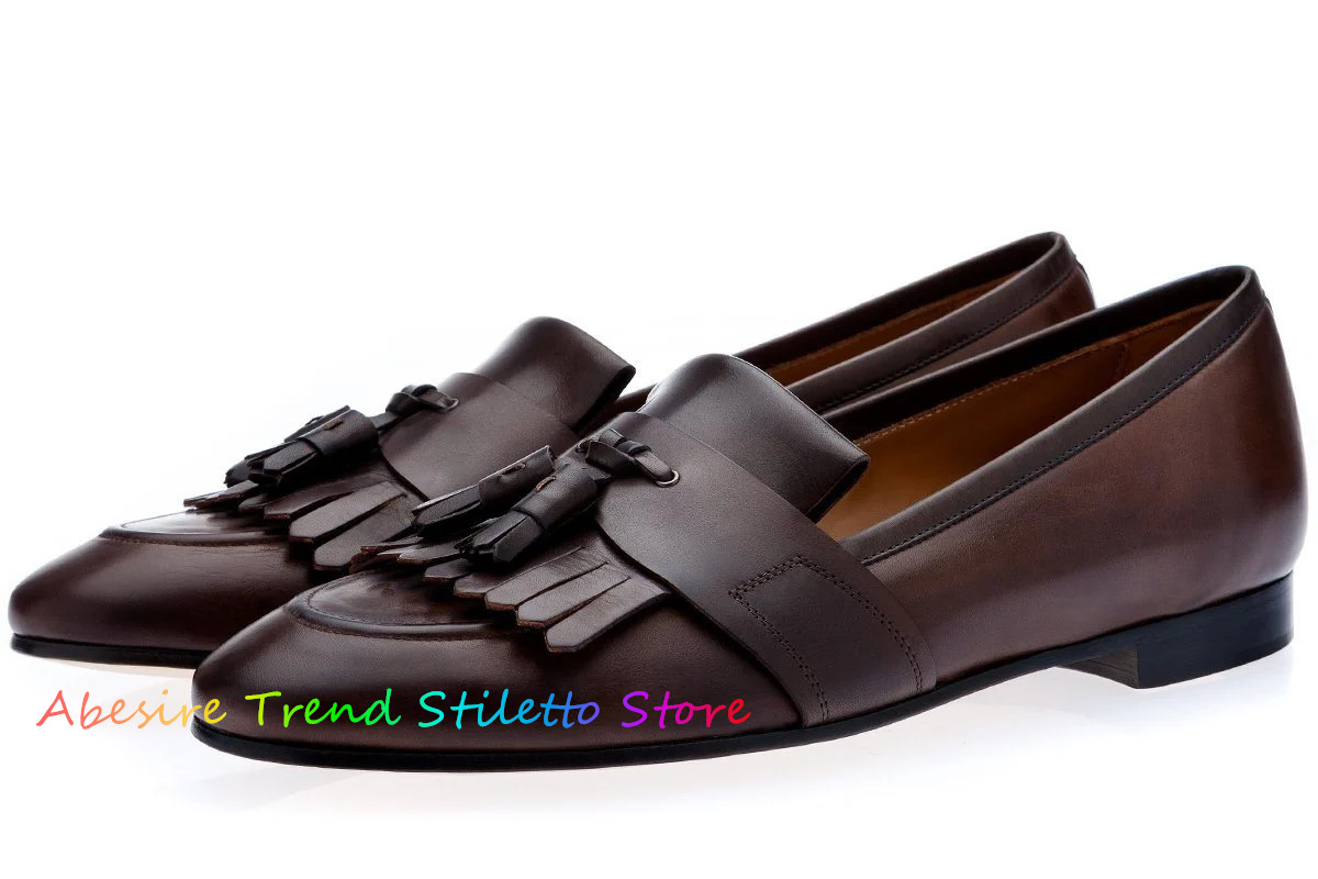 Leather Fringed Loafers Men Ta - Men Formal Wear Shoes のレビューと価格