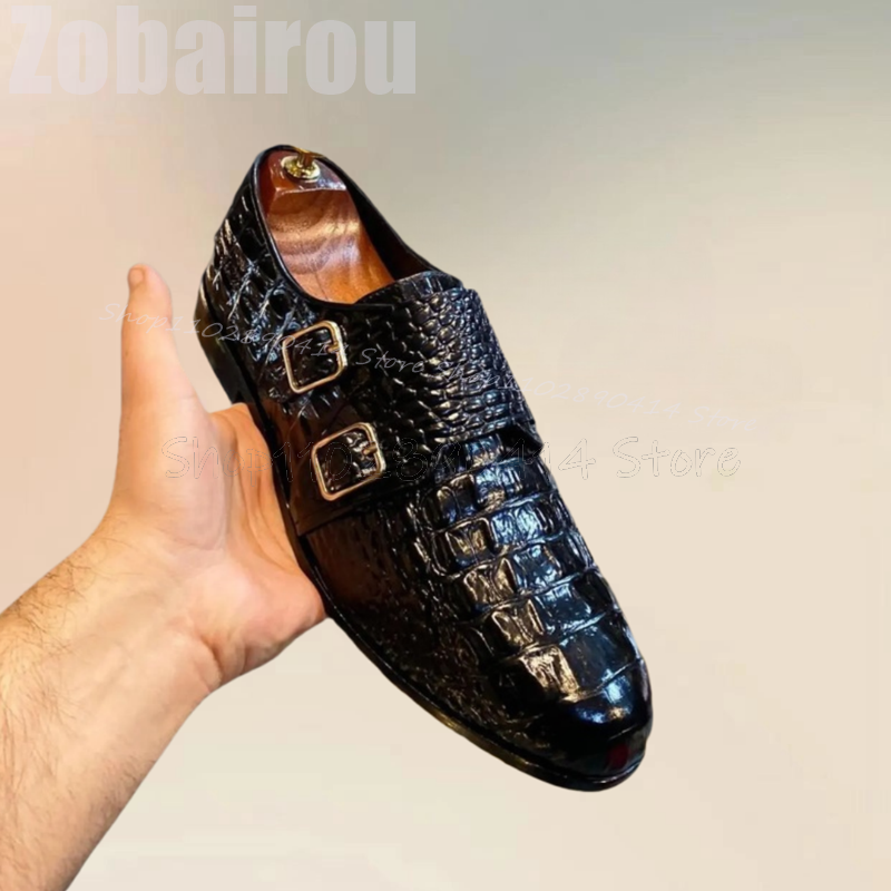 Black Crocodile Print Buckle D - Men Formal Wear Shoes のレビューと価格