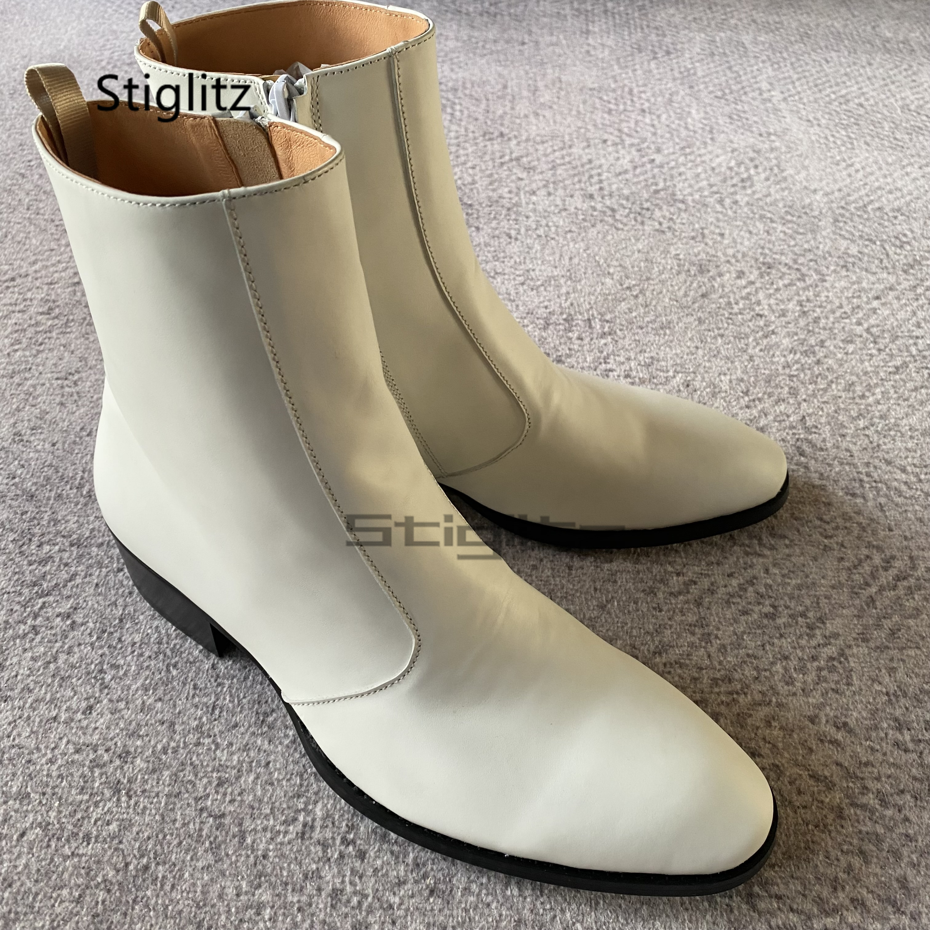 White Genuine Leather Chelsea  - Men Formal Wear Shoes のレビューと価格